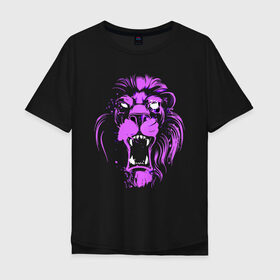 Мужская футболка хлопок Oversize с принтом Neon lion в городе Новоалтайск, 100% хлопок | свободный крой, круглый ворот, “спинка” длиннее передней части | ears | eyes | fangs | jaw | lion | mane | muzzle | neon | глаза | грива | клыки | лев | неон | пасть | уши