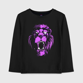 Детский лонгслив хлопок с принтом Neon lion в городе Новоалтайск, 100% хлопок | круглый вырез горловины, полуприлегающий силуэт, длина до линии бедер | ears | eyes | fangs | jaw | lion | mane | muzzle | neon | глаза | грива | клыки | лев | неон | пасть | уши