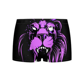 Мужские трусы 3D с принтом Pink lion в городе Новоалтайск, 50% хлопок, 50% полиэстер | классическая посадка, на поясе мягкая тканевая резинка | ears | eyes | fangs | jaw | lion | mane | muzzle | neon | pink | глаза | грива | клыки | лев | неон | пасть | розовый | уши