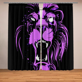 Фотошторы с принтом Pink lion в городе Новоалтайск, Блэкаут (светозащита 90%) / Габардин (светозащита 40% | 2 полотна шириной по 145 см; Высота 200-300 см; Крепление: шторная лента (на крючки); | ears | eyes | fangs | jaw | lion | mane | muzzle | neon | pink | глаза | грива | клыки | лев | неон | пасть | розовый | уши