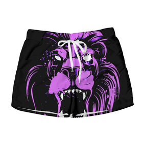 Женские шорты 3D с принтом Pink lion в городе Новоалтайск, 100% полиэстер | прямой крой, два кармана без застежек по бокам. Мягкая трикотажная резинка на поясе, внутри которой широкие завязки. Длина до середины бедра | ears | eyes | fangs | jaw | lion | mane | muzzle | neon | pink | глаза | грива | клыки | лев | неон | пасть | розовый | уши