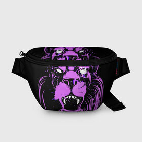 Поясная сумка 3D с принтом Pink lion в городе Новоалтайск, 100% полиэстер | плотная ткань, ремень с регулируемой длиной, внутри несколько карманов для мелочей, основное отделение и карман с обратной стороны сумки застегиваются на молнию | ears | eyes | fangs | jaw | lion | mane | muzzle | neon | pink | глаза | грива | клыки | лев | неон | пасть | розовый | уши