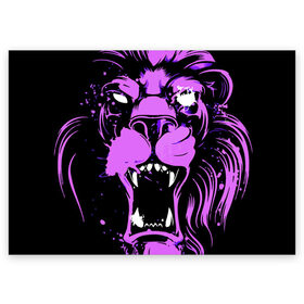 Поздравительная открытка с принтом Pink lion в городе Новоалтайск, 100% бумага | плотность бумаги 280 г/м2, матовая, на обратной стороне линовка и место для марки
 | ears | eyes | fangs | jaw | lion | mane | muzzle | neon | pink | глаза | грива | клыки | лев | неон | пасть | розовый | уши