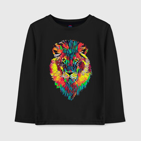 Детский лонгслив хлопок с принтом Rainbow lion в городе Новоалтайск, 100% хлопок | круглый вырез горловины, полуприлегающий силуэт, длина до линии бедер | color | ears | eyes | jaw | lion | mane | muzzle | nose | paint | view | взгляд | глаза | грива | краска | лев | нос | пасть | цвет