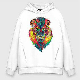 Мужское худи Oversize хлопок с принтом Rainbow lion в городе Новоалтайск, френч-терри — 70% хлопок, 30% полиэстер. Мягкий теплый начес внутри —100% хлопок | боковые карманы, эластичные манжеты и нижняя кромка, капюшон на магнитной кнопке | color | ears | eyes | jaw | lion | mane | muzzle | nose | paint | view | взгляд | глаза | грива | краска | лев | нос | пасть | цвет