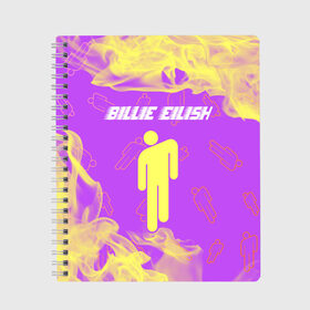 Тетрадь с принтом BILLIE EILISH БИЛЛИ АЙЛИШ в городе Новоалтайск, 100% бумага | 48 листов, плотность листов — 60 г/м2, плотность картонной обложки — 250 г/м2. Листы скреплены сбоку удобной пружинной спиралью. Уголки страниц и обложки скругленные. Цвет линий — светло-серый
 | album | bad | bellyache | bilie | billie | blohsh | eilish | elish | ghoul | guy | logo | music | symbol | айлиш | айлишь | альбом | беляш | били | билли | блош | гуль | лого | логотип | музыка | певица | символ | эйлиш