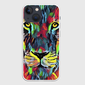 Чехол для iPhone 13 mini с принтом Rainbow lion в городе Новоалтайск,  |  | color | ears | eyes | jaw | lion | mane | muzzle | nose | paint | view | взгляд | глаза | грива | краска | лев | нос | пасть | цвет