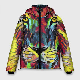 Мужская зимняя куртка 3D с принтом Rainbow lion в городе Новоалтайск, верх — 100% полиэстер; подкладка — 100% полиэстер; утеплитель — 100% полиэстер | длина ниже бедра, свободный силуэт Оверсайз. Есть воротник-стойка, отстегивающийся капюшон и ветрозащитная планка. 

Боковые карманы с листочкой на кнопках и внутренний карман на молнии. | color | ears | eyes | jaw | lion | mane | muzzle | nose | paint | view | взгляд | глаза | грива | краска | лев | нос | пасть | цвет