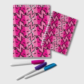 Блокнот с принтом Pink pattern в городе Новоалтайск, 100% бумага | 48 листов, плотность листов — 60 г/м2, плотность картонной обложки — 250 г/м2. Листы скреплены удобной пружинной спиралью. Цвет линий — светло-серый
 | ears | eyes | fashion | muzzle | pattern | pink | vanguard | wolf | авангард | волк | глаза | мода | розовый | узор | уши
