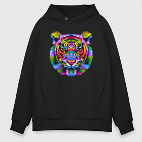 Мужское худи Oversize хлопок с принтом Color tiger в городе Новоалтайск, френч-терри — 70% хлопок, 30% полиэстер. Мягкий теплый начес внутри —100% хлопок | боковые карманы, эластичные манжеты и нижняя кромка, капюшон на магнитной кнопке | color | ears | eyes | muzzle | neon | tiger | vanguard | view | авангард | взгляд | глаза | неон | тигр | уши | цвет