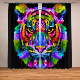 Фотошторы с принтом Neon tiger в городе Новоалтайск, Блэкаут (светозащита 90%) / Габардин (светозащита 40% | 2 полотна шириной по 145 см; Высота 200-300 см; Крепление: шторная лента (на крючки); | color | ears | eyes | muzzle | neon | tiger | vanguard | view | авангард | взгляд | глаза | неон | тигр | уши | цвет