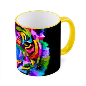Кружка с принтом Neon tiger в городе Новоалтайск, керамика | ёмкость 330 мл | color | ears | eyes | muzzle | neon | tiger | vanguard | view | авангард | взгляд | глаза | неон | тигр | уши | цвет