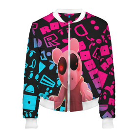 Женский бомбер 3D с принтом Roblox piggy/Свинка Пигги в городе Новоалтайск, 100% полиэстер | застегивается на молнию, по бокам два кармана без застежек, мягкие манжеты, по низу бомбера и на воротнике — эластичная резинка | Тематика изображения на принте: game | piggy | roblox | блок | игра | игрушка | лего | майнкрафт | персонажи | персонажи из кубиков | пигги | роблокс | робот | свинка