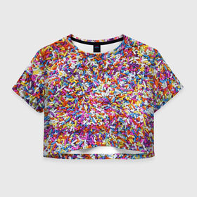 Женская футболка Crop-top 3D с принтом Разноцветные конфеты в городе Новоалтайск, 100% полиэстер | круглая горловина, длина футболки до линии талии, рукава с отворотами | гора конфет | конфеты | разноцветные конфеты | сладости