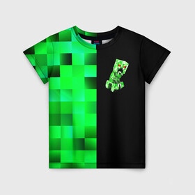 Детская футболка 3D с принтом MINECRAFT CREEPER в городе Новоалтайск, 100% гипоаллергенный полиэфир | прямой крой, круглый вырез горловины, длина до линии бедер, чуть спущенное плечо, ткань немного тянется | blox | creeper | dungeons | game | geometry | green | neon | pixel | steve | алекс | детям | зелень | игра | кислотный | крипер | куб | логотипы игр | майнкрафт | мальчикам | мобы | неоновый | пиксель | пиксельный | подземелья