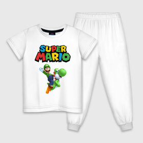 Детская пижама хлопок с принтом Super Mario в городе Новоалтайск, 100% хлопок |  брюки и футболка прямого кроя, без карманов, на брюках мягкая резинка на поясе и по низу штанин
 | game | mario kart live home circuit | super mario | super mario 3d world | super mario 64 | super mario galaxy | super mario sunshine | гумба | игра super mario | игра марио | йоши | купалинги | лакиту | луиджи | марио | надпись | нинтендо | 