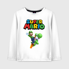 Детский лонгслив хлопок с принтом Super Mario в городе Новоалтайск, 100% хлопок | круглый вырез горловины, полуприлегающий силуэт, длина до линии бедер | game | mario kart live home circuit | super mario | super mario 3d world | super mario 64 | super mario galaxy | super mario sunshine | гумба | игра super mario | игра марио | йоши | купалинги | лакиту | луиджи | марио | надпись | нинтендо | 