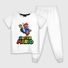 Детская пижама хлопок с принтом Super Mario в городе Новоалтайск, 100% хлопок |  брюки и футболка прямого кроя, без карманов, на брюках мягкая резинка на поясе и по низу штанин
 | game | mario kart live home circuit | super mario | super mario 3d world | super mario 64 | super mario galaxy | super mario sunshine | гумба | игра super mario | игра марио | йоши | купалинги | лакиту | луиджи | марио | надпись | нинтендо | 