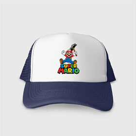 Кепка тракер с сеткой с принтом Super Mario в городе Новоалтайск, трикотажное полотно; задняя часть — сетка | длинный козырек, универсальный размер, пластиковая застежка | game | mario kart live home circuit | super mario | super mario 3d world | super mario 64 | super mario galaxy | super mario sunshine | гумба | игра super mario | игра марио | йоши | купалинги | лакиту | луиджи | марио | надпись | нинтендо | 