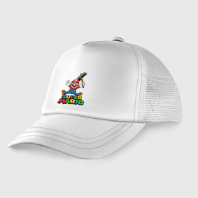Детская кепка тракер с принтом Super Mario в городе Новоалтайск, Козырек - 100% хлопок. Кепка - 100% полиэстер, Задняя часть - сетка | универсальный размер, пластиковая застёжка | game | mario kart live home circuit | super mario | super mario 3d world | super mario 64 | super mario galaxy | super mario sunshine | гумба | игра super mario | игра марио | йоши | купалинги | лакиту | луиджи | марио | надпись | нинтендо | 
