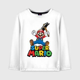Детский лонгслив хлопок с принтом Super Mario в городе Новоалтайск, 100% хлопок | круглый вырез горловины, полуприлегающий силуэт, длина до линии бедер | game | mario kart live home circuit | super mario | super mario 3d world | super mario 64 | super mario galaxy | super mario sunshine | гумба | игра super mario | игра марио | йоши | купалинги | лакиту | луиджи | марио | надпись | нинтендо | 