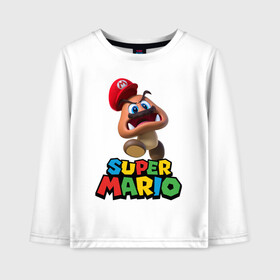 Детский лонгслив хлопок с принтом Super Mario в городе Новоалтайск, 100% хлопок | круглый вырез горловины, полуприлегающий силуэт, длина до линии бедер | game | mario kart live home circuit | super mario | super mario 3d world | super mario 64 | super mario galaxy | super mario sunshine | гумба | игра super mario | игра марио | йоши | купалинги | лакиту | луиджи | марио | надпись | нинтендо | 