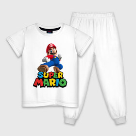 Детская пижама хлопок с принтом Super Mario в городе Новоалтайск, 100% хлопок |  брюки и футболка прямого кроя, без карманов, на брюках мягкая резинка на поясе и по низу штанин
 | Тематика изображения на принте: game | mario kart live home circuit | super mario | super mario 3d world | super mario 64 | super mario galaxy | super mario sunshine | гумба | игра super mario | игра марио | йоши | купалинги | лакиту | луиджи | марио | надпись | нинтендо | 