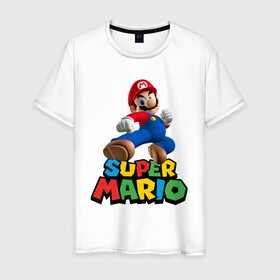 Мужская футболка хлопок с принтом Super Mario в городе Новоалтайск, 100% хлопок | прямой крой, круглый вырез горловины, длина до линии бедер, слегка спущенное плечо. | game | mario kart live home circuit | super mario | super mario 3d world | super mario 64 | super mario galaxy | super mario sunshine | гумба | игра super mario | игра марио | йоши | купалинги | лакиту | луиджи | марио | надпись | нинтендо | 