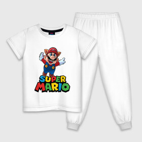 Детская пижама хлопок с принтом Super Mario в городе Новоалтайск, 100% хлопок |  брюки и футболка прямого кроя, без карманов, на брюках мягкая резинка на поясе и по низу штанин
 | Тематика изображения на принте: game | mario kart live home circuit | super mario | super mario 3d world | super mario 64 | super mario galaxy | super mario sunshine | гумба | игра super mario | игра марио | йоши | купалинги | лакиту | луиджи | марио | надпись | нинтендо | 