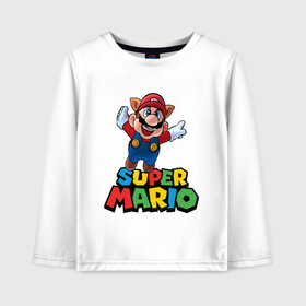 Детский лонгслив хлопок с принтом Super Mario в городе Новоалтайск, 100% хлопок | круглый вырез горловины, полуприлегающий силуэт, длина до линии бедер | game | mario kart live home circuit | super mario | super mario 3d world | super mario 64 | super mario galaxy | super mario sunshine | гумба | игра super mario | игра марио | йоши | купалинги | лакиту | луиджи | марио | надпись | нинтендо | 