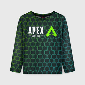 Детский лонгслив 3D с принтом APEX LEGENDS / АПЕКС ЛЕГЕНД в городе Новоалтайск, 100% полиэстер | длинные рукава, круглый вырез горловины, полуприлегающий силуэт
 | apex | game | games | legend | legends | logo | апекс | битва | игра | игры | королевская | легенд | легендс | лого | логотип | логотипы | символ | символы