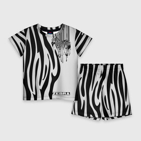 Детский костюм с шортами 3D с принтом Zebra в городе Новоалтайск,  |  | Тематика изображения на принте: животное | зебра | полосы | черный | штрихкод