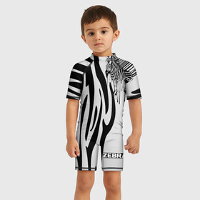 Детский купальный костюм 3D с принтом Zebra в городе Новоалтайск, Полиэстер 85%, Спандекс 15% | застежка на молнии на спине | животное | зебра | полосы | черный | штрихкод