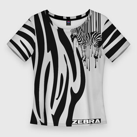 Женская футболка 3D Slim с принтом Zebra в городе Новоалтайск,  |  | Тематика изображения на принте: животное | зебра | полосы | черный | штрихкод