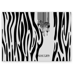 Поздравительная открытка с принтом Zebra в городе Новоалтайск, 100% бумага | плотность бумаги 280 г/м2, матовая, на обратной стороне линовка и место для марки
 | животное | зебра | полосы | черный | штрихкод