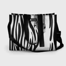 Сумка-шоппер 3D с принтом Zebra в городе Новоалтайск, 100% полиэстер | застегивается на металлическую кнопку; внутренний карман застегивается на молнию. Стенки укреплены специальным мягким материалом, чтобы защитить содержимое от несильных ударов
 | животное | зебра | полосы | черный | штрихкод