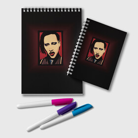Блокнот с принтом Marilyn Manson в городе Новоалтайск, 100% бумага | 48 листов, плотность листов — 60 г/м2, плотность картонной обложки — 250 г/м2. Листы скреплены удобной пружинной спиралью. Цвет линий — светло-серый
 | manson | marilyn | marilyn manson | мэнсон | мэрилин | мэрилин мэнсон