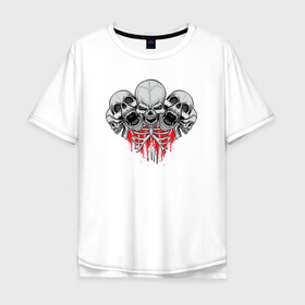 Мужская футболка хлопок Oversize с принтом SKULLs в городе Новоалтайск, 100% хлопок | свободный крой, круглый ворот, “спинка” длиннее передней части | анатомия | кино | кинолюбителю | киноманам | скелет | страшилка | хоррор | череп