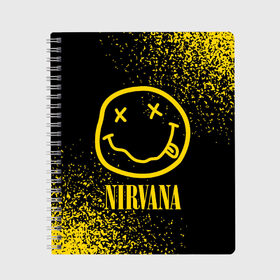 Тетрадь с принтом NIRVANA НИРВАНА в городе Новоалтайск, 100% бумага | 48 листов, плотность листов — 60 г/м2, плотность картонной обложки — 250 г/м2. Листы скреплены сбоку удобной пружинной спиралью. Уголки страниц и обложки скругленные. Цвет линий — светло-серый
 | band | cobain | face | kurt | logo | music | nirvana | rock | rocknroll | группа | кобейн | курт | лого | логотип | музыка | музыкальная | нирвана | рожица | рок | рокнролл | символ