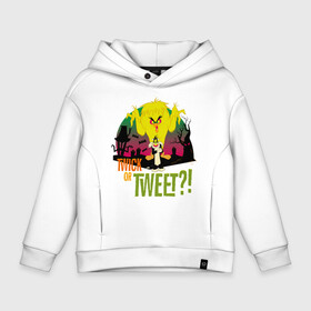 Детское худи Oversize хлопок с принтом Twick Or Tweet?! в городе Новоалтайск, френч-терри — 70% хлопок, 30% полиэстер. Мягкий теплый начес внутри —100% хлопок | боковые карманы, эластичные манжеты и нижняя кромка, капюшон на магнитной кнопке | looney tunes | sylvester | tweety | vdzabma | луни тюнз | сильвестр | твити