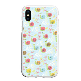 Чехол для iPhone XS Max матовый с принтом Улитки в городе Новоалтайск, Силикон | Область печати: задняя сторона чехла, без боковых панелей | Тематика изображения на принте: арт | рисунок | синий | улитка | улитки | цветная улитка | цветные улитки | цветок | цветы