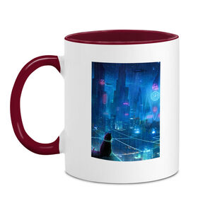 Кружка двухцветная с принтом Cyberpunk art neon 008 в городе Новоалтайск, керамика | объем — 330 мл, диаметр — 80 мм. Цветная ручка и кайма сверху, в некоторых цветах — вся внутренняя часть | aesthetic art | art | cyberpunk | digital art | neon | vaporwave art | неон арт | цифровые файлы