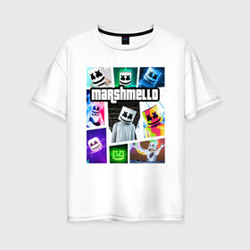 Женская футболка хлопок Oversize с принтом MARSHMELLO (GTA STYLE) в городе Новоалтайск, 100% хлопок | свободный крой, круглый ворот, спущенный рукав, длина до линии бедер
 | dj | fortnite | marshmello | диджей | маршмелло | мершмеллоу | скин | фортнайт