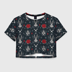 Женская футболка Crop-top 3D с принтом Looney Tunes паттерн в городе Новоалтайск, 100% полиэстер | круглая горловина, длина футболки до линии талии, рукава с отворотами | Тематика изображения на принте: bugs bunny | daffy duck | looney tunes | vdzabma | багз банни | даффи дак | луни тюнз
