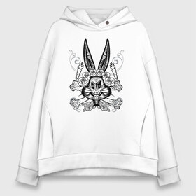 Женское худи Oversize хлопок с принтом Bugs Bunny в городе Новоалтайск, френч-терри — 70% хлопок, 30% полиэстер. Мягкий теплый начес внутри —100% хлопок | боковые карманы, эластичные манжеты и нижняя кромка, капюшон на магнитной кнопке | bugs bunny | looney tunes | vdzabma | багз банни | луни тюнз