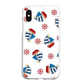Чехол для iPhone XS Max матовый с принтом Морская атмосфера в городе Новоалтайск, Силикон | Область печати: задняя сторона чехла, без боковых панелей | Тематика изображения на принте: арт | белый | корабли | корабль | красный | море | рисунок | синий | штурвал | яхта | яхты