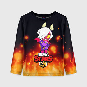 Детский лонгслив 3D с принтом Brawl Stars/Колетта Демон в городе Новоалтайск, 100% полиэстер | длинные рукава, круглый вырез горловины, полуприлегающий силуэт
 | bibi | crow | koletta | leon | nita | sandy | wings | бравл старс | герои | девочкам | демон | детям | дьявол | звезда | звездные | колетт | крылья | леон | логотипы игр | огненный | огонь | пламя | рога | сенди | улыбка
