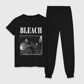 Женская пижама хлопок с принтом Nirvana Bleach Бличь Нирвана в городе Новоалтайск, 100% хлопок | брюки и футболка прямого кроя, без карманов, на брюках мягкая резинка на поясе и по низу штанин | nirvana | nirvana bleach | грандж | грандж нирвана | дейв грол | крис новоселич | курт | курт кобейн | нирвана | нирвана альбом | черно белая nirvana | черно белая нирвана | черно белое nirvana | черно белое нирвана