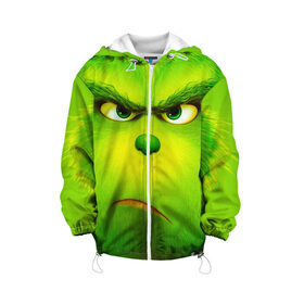 Детская куртка 3D с принтом Гринч 3D/ The Grinch в городе Новоалтайск, 100% полиэстер | застежка — молния, подол и капюшон оформлены резинкой с фиксаторами, по бокам — два кармана без застежек, один потайной карман на груди, плотность верхнего слоя — 90 г/м2; плотность флисового подклада — 260 г/м2 | the grinch | гринч | для детей | мультфильм | рождество
