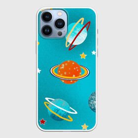 Чехол для iPhone 13 Pro Max с принтом Необычные планеты в городе Новоалтайск,  |  | Тематика изображения на принте: арт | бирюзовый | венера | звезда | звёзды | земля | марс | планета | планеты | рисунок | рисунок карандашом | сатурн | синий